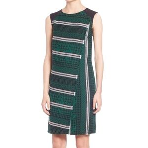 Shoshanna Iggy Green Striped Graphic Tweed Faux Wrap Sleeveless Mini Dress - 4